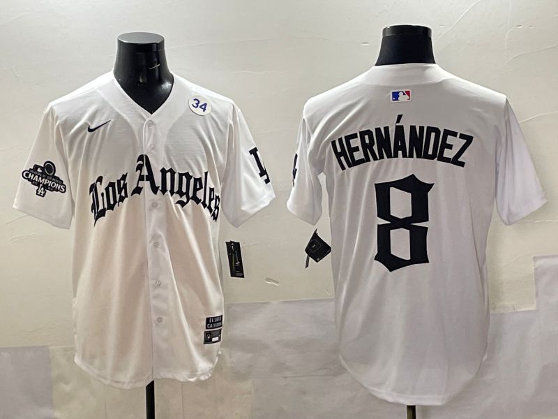 Men 2025 Los Angeles Dodgers #8 Hernandez White Five generations Joint Name Nike MLB Jersey style 51811->los angeles dodgers->MLB Jersey